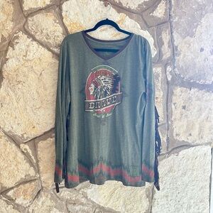 Double D Ranchwear Fringe embroidered Long Sleeve Indian Western Boho Top 2X